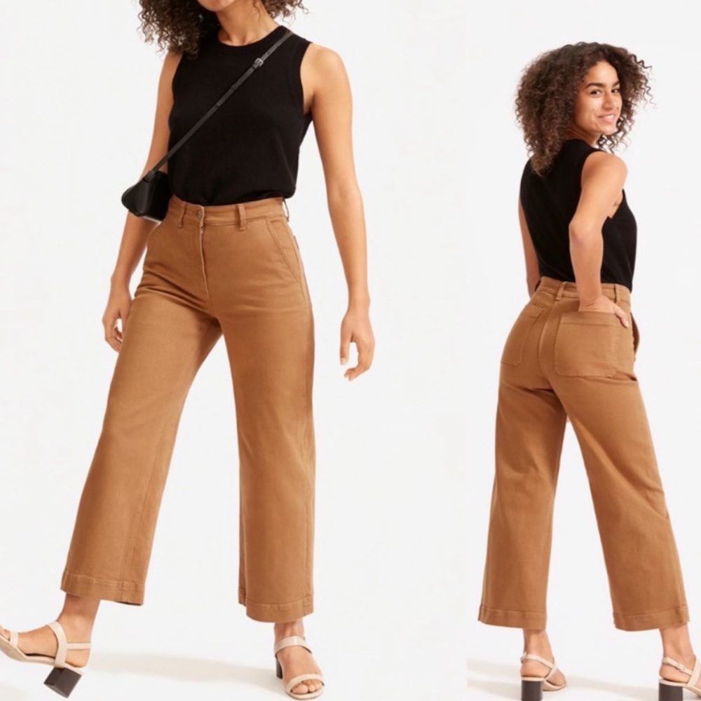 Everlane High-Rise Cropped Wide-Leg Jeans in Caramel
